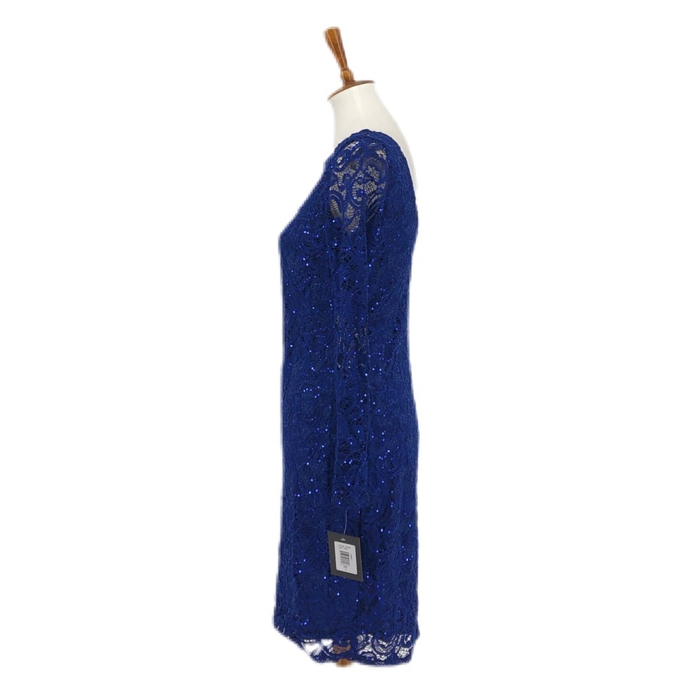 MARINA Cobalt Blue Long Sleeve Lace Scoop Back - Picture 3 of 9